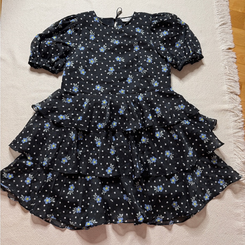 Sandy Liang x Target Black Polka Dot Dark Floral Chiffon Tiered Mini Dress M - Picture 2 of 8